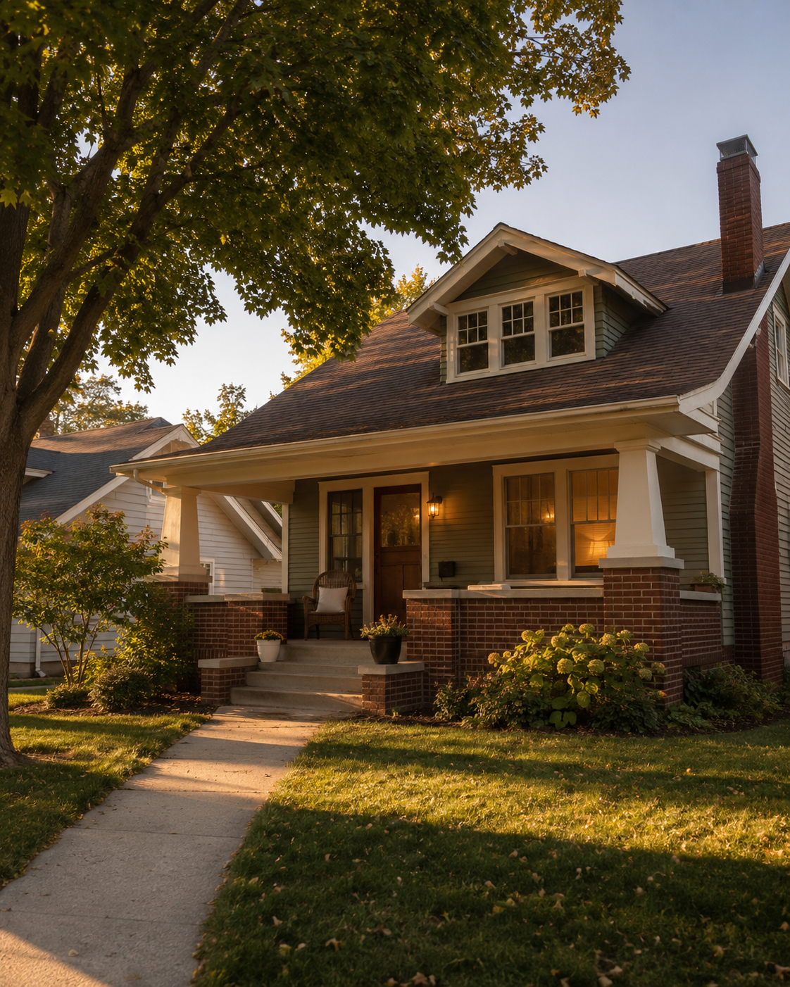 Craftsman home in Kansas City at golden hour